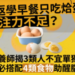 返工返学早餐只吃烚蛋易专注力不足?营养师揭3类人不宜单独吃 必搭配4类食物助醒脑
